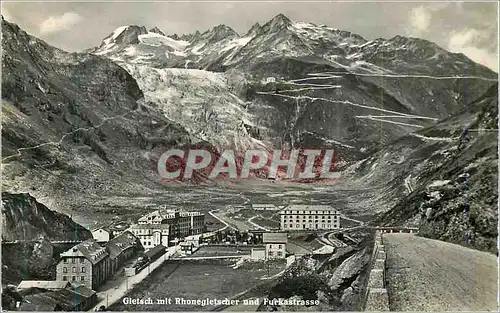 Moderne Karte Gletsch mit Rhonegletscher und Furkastrasse