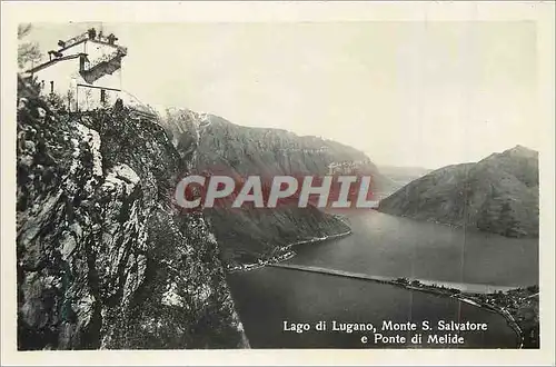 Moderne Karte Lago di Lugano Monte S Salvatore e Ponte di Melide