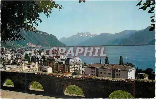 Moderne Karte Montreux Vue Generale et les Dents du Midi