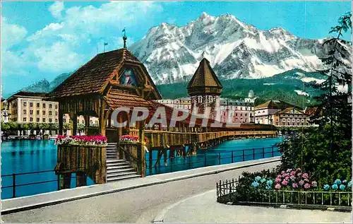 Cartes postales moderne Luzern Pont de la Chapelle et le Pilate