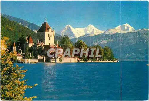 Cartes postales moderne Eiger Monch Jungfrau Schloss Oberhofen am Thunersee