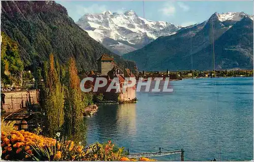 Moderne Karte Lac Leman Chateau de Chillon et les Dents du Midi