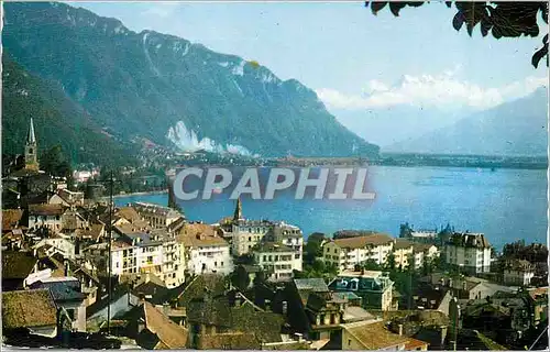 Moderne Karte Montreux Vue Generale et les Dents du Midi