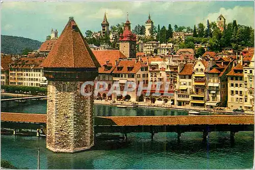 Moderne Karte Lucerne Pont de la Chapelle Tour d'Eau et Tours