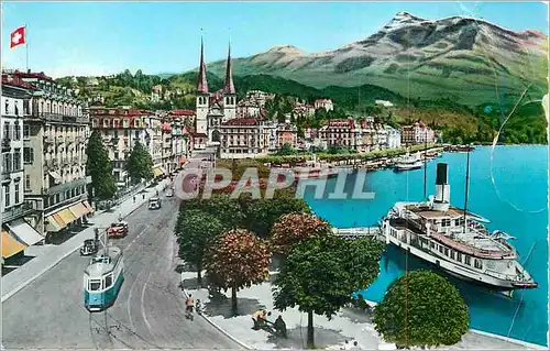 Cartes postales moderne Luzern Schweizerhofquai mit Rigi Bateau Tramway