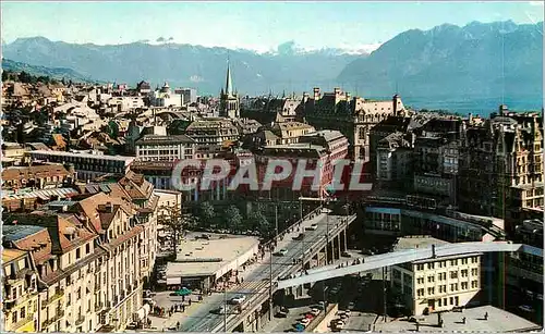 Moderne Karte Lausanne Allgemeine Vue Generale et les Alpes