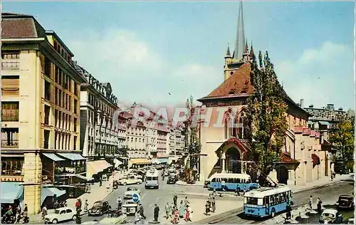 Cartes postales moderne Lausanne Place et l'Eglise St Francois Autobus