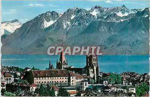 Cartes postales moderne Lausanne Ouchy La Cathedrale et les Alpes