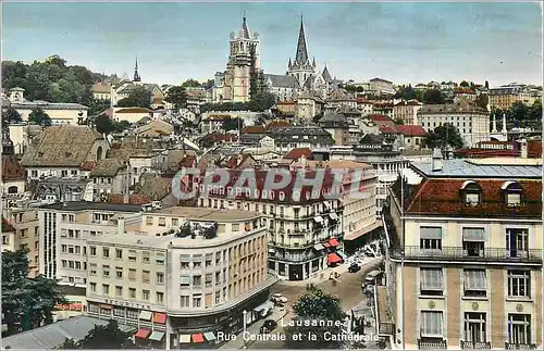 Cartes postales moderne Lausanne Rue Centrale et la Cathedrale