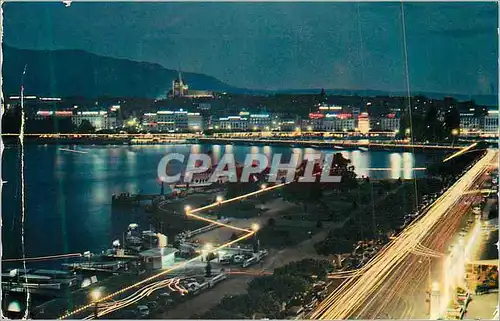 Cartes postales moderne Geneve La Rade Illuminee Bateau