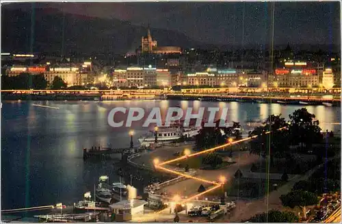 Cartes postales moderne Geneve La Rade Illuminee Bateau