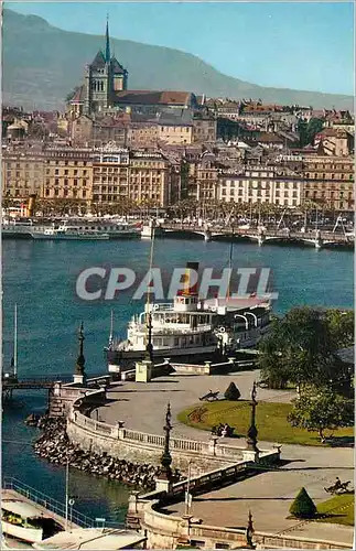 Moderne Karte Geneve Le Quai du Mont Blanc et la Ville Bateau