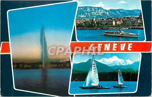 Cartes postales moderne Geneve Le Jet d'Eau 130 m et la Ville Regates sur le Lac Bateau