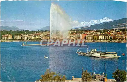 Cartes postales moderne Geneve La Rade Le Jet d'Eau (120 m) et le Mont Blanc (4810 m) Bateau