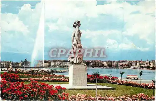Cartes postales moderne Geneve La Statue de la Brise au Quai Gustave Ador et le Jet d'eau (130 m)