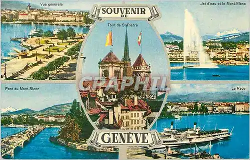 Moderne Karte Souvenir de Geneve Bateau