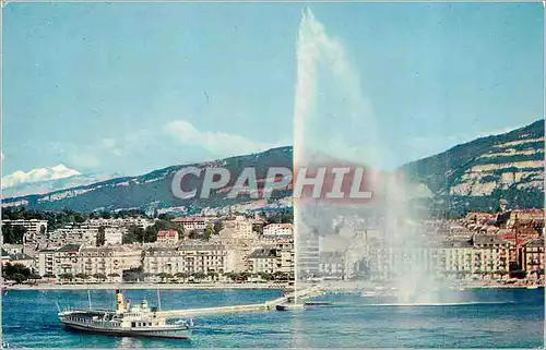 Cartes postales moderne Geneve La Rade Le Jet d'Eau (120 m) et le Mont Blanc (4810 m) Bateau