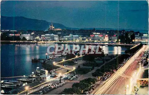 Cartes postales moderne Geneve La Rade Illuminee Bateau