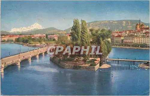 Cartes postales moderne Geneve Ile J J Rousseau Pont du Mont Blanc et le Mont Blanc