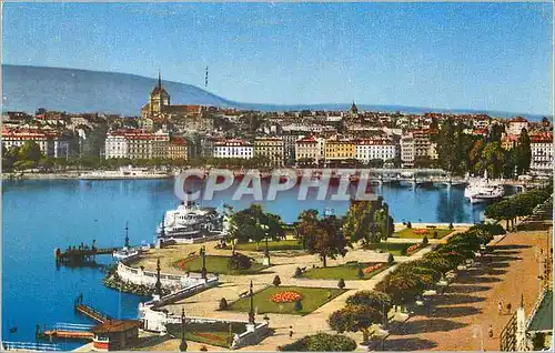 Moderne Karte Geneve Quai du Mont Blanc et vue sur la Ville Bateau