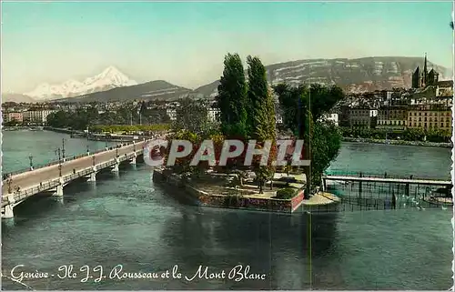 Moderne Karte Geneve Ile J J Rousseau et le Mont Blanc