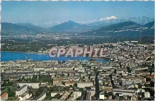 Cartes postales moderne Geneve Vue aerienne sur la Ville et le Mont Blanc 4810 m
