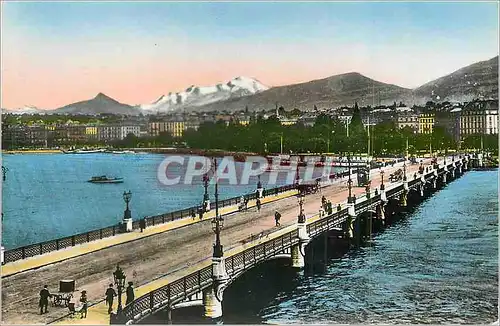 Moderne Karte Geneve Pont du Mont Blanc et le Mont Blanc