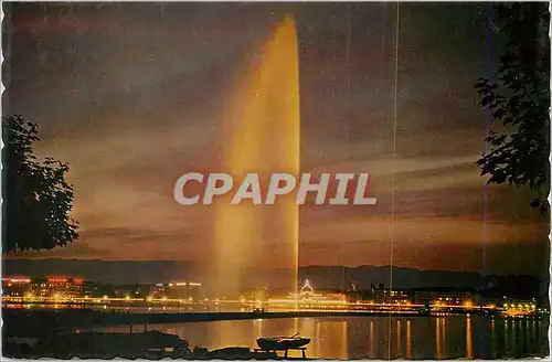 Cartes postales moderne Geneve La Rade La Rade et le Jet d'Eau de Nuit
