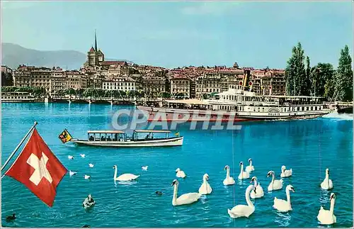 Cartes postales moderne Geneve Le Lac et Cathedrale St Pierre Bateau