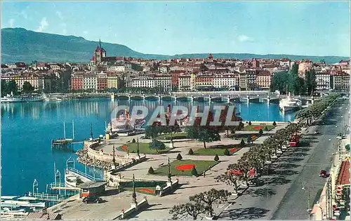 Moderne Karte Geneve Quai du Mont Blanc et vue sur la Ville Bateaux