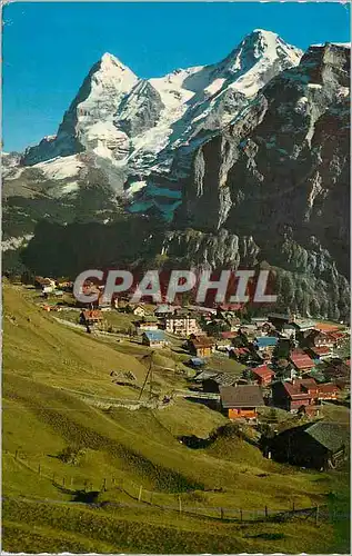 Moderne Karte Murren (1642 m) mit Eiger (3975 m) und Monch (4105 m)