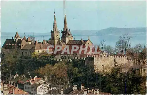 Moderne Karte Neuchatel La Collegiale et le Chateau