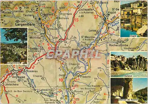 Moderne Karte Ardeche Pittoresque Largentiere Vogue Balazuc Defiles de Ruoms Joyeuse