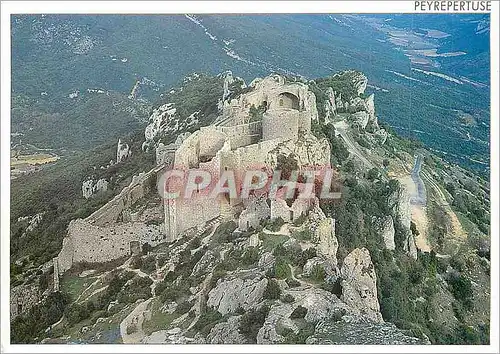 Moderne Karte Chateau de Peyrepertuse (Aude) Message du Sud Vue du Chateau feodal depuis le Roc Saint Georges