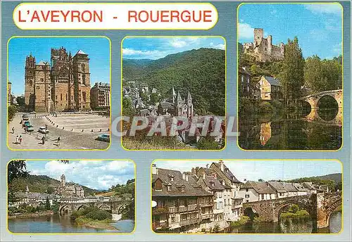Moderne Karte Rouergue L'Aveyron Rodez Conques Le Chateau de Belcastel Estaing sur les Bords du Lot et les Qua