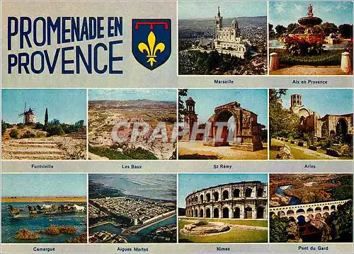 Moderne Karte Les Beaux Sites de Provence Marseille Aix en Provence Fontvieille Les Baux St Remy Arles