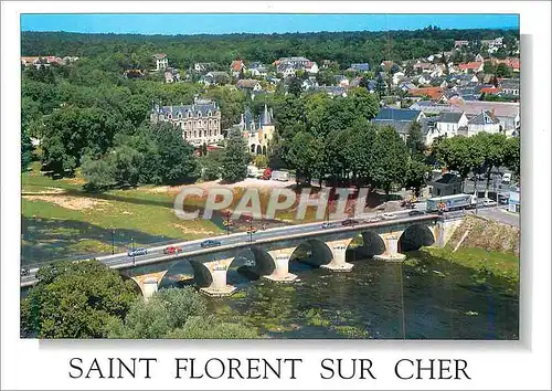 Cartes postales moderne Saint Florent sur Cher (Cher) Vue Generale aerienne sur le Pont le Cher et le Chateau
