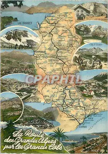 Moderne Karte La Route de Grandes Alpes par les Grands Cols Lac d'Annecy Col du Galibier Barcelonnette