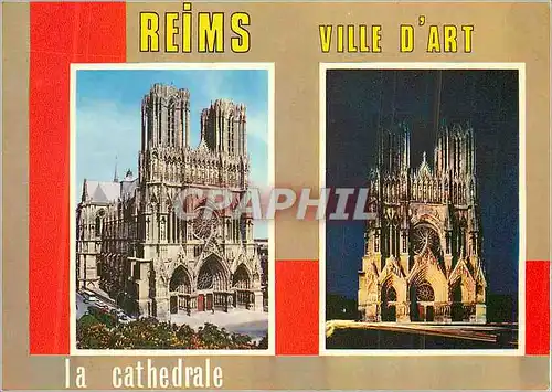 Moderne Karte Reims (Marne) la Cathedrale de Jour et de Nuit