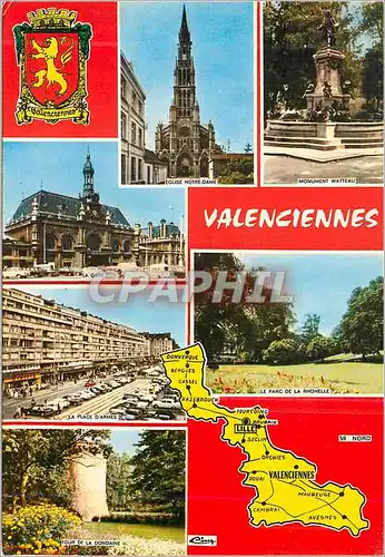 Cartes postales moderne Valenciennes (Nord) Eglise Notre Dame Monument Watteau La place d'armes Tour de la Dondaine