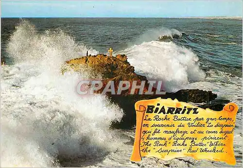 Moderne Karte Biarritz la Roche Battue par gros Temps en Souvenir du Voiliers la Surprise qui fit Naufrage et