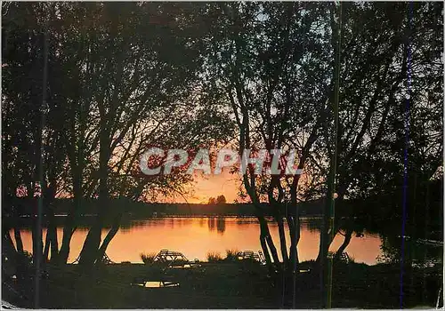 Moderne Karte Sille le Guillaume (Sarthe) Sille Plage Coucher de Soleil sur le Lac