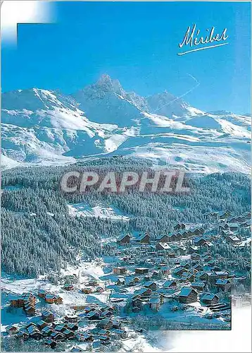 Cartes postales moderne Meribel Savoie (alt 1600 2700m) la Station et les Pistes en Fond la Dent de Burgin alt 2739m dan