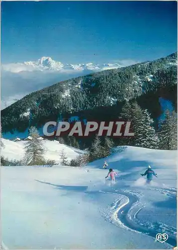 Cartes postales moderne L'Hiver dans nos Montagnes Jeux de Neige face au Mont Blanc