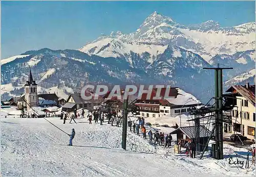 Moderne Karte Crest Voland (Savoie) alt 1230m vue Generale le Depart des Pistes face au Mont Charvin (2407m)