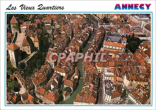 Moderne Karte Vue aerienne du Vieil Annecy avec le Palais de l'Isle le Chateau (12e Siecle) Le Canal du Thiou