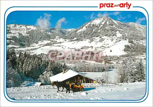 Moderne Karte Praz sur Arly Hte Savoie Alt 1036 m Promenade en Traineau au fond le Village