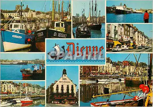 Cartes postales moderne Dieppe (Seine Maritime) Chalutiers au Port Trois Mats au Mouillage Cars Ferrys devant la Gare Ma