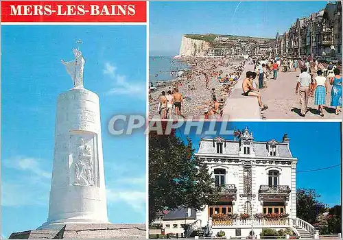 Moderne Karte Mers les Bains (Somme) Vierge Notre Dame de la Falaise La Plage L'Hotel de Ville