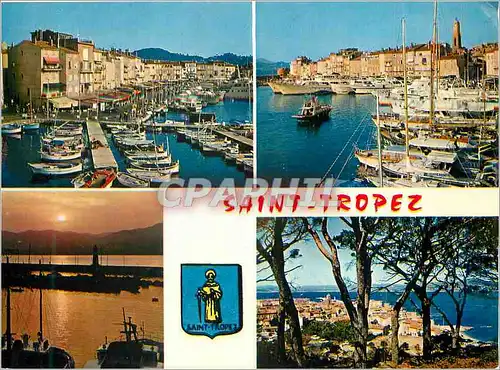 Moderne Karte Saint Tropez (Var) La Cote d'Azur Varoise Le Quai Jean Jaures Le Port des Yachs Coucher de Solei